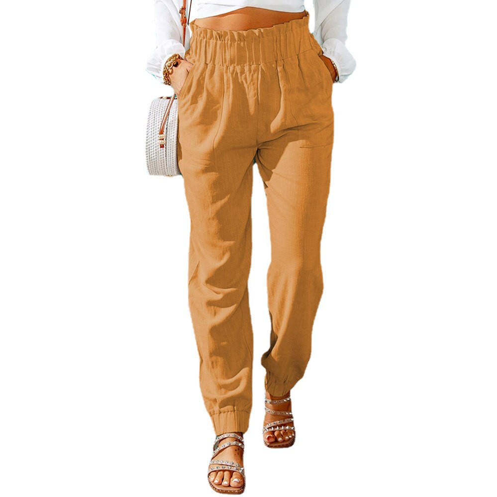 Women's Cotton Button Fly Closure Full Length Plain Pattern Pant