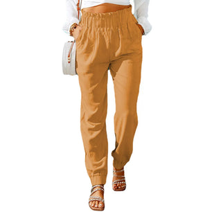 Women's Cotton Mid Waist Button Fly Closure Solid Pattern Trouser