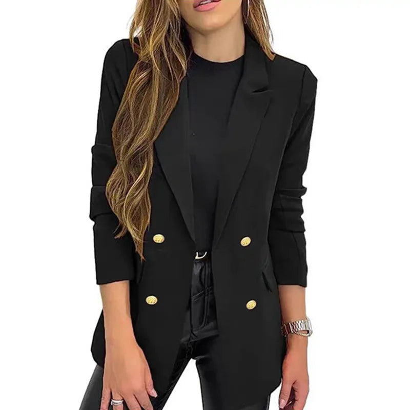 Women's Notched Collar Long Sleeve Double Breasted Casual Blazer