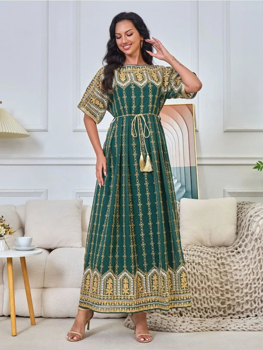 Women's Arabian Polyester Full Sleeves Embroidery Pattern Dress