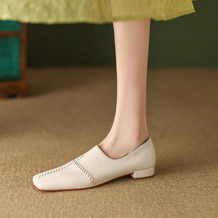 Women's Genuine Leather Square Toe Slip-On Closure Flat Shoes