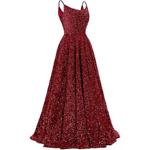 Women's Polyester V-Neck Sleeveless Sequined Wedding Maxi Dress