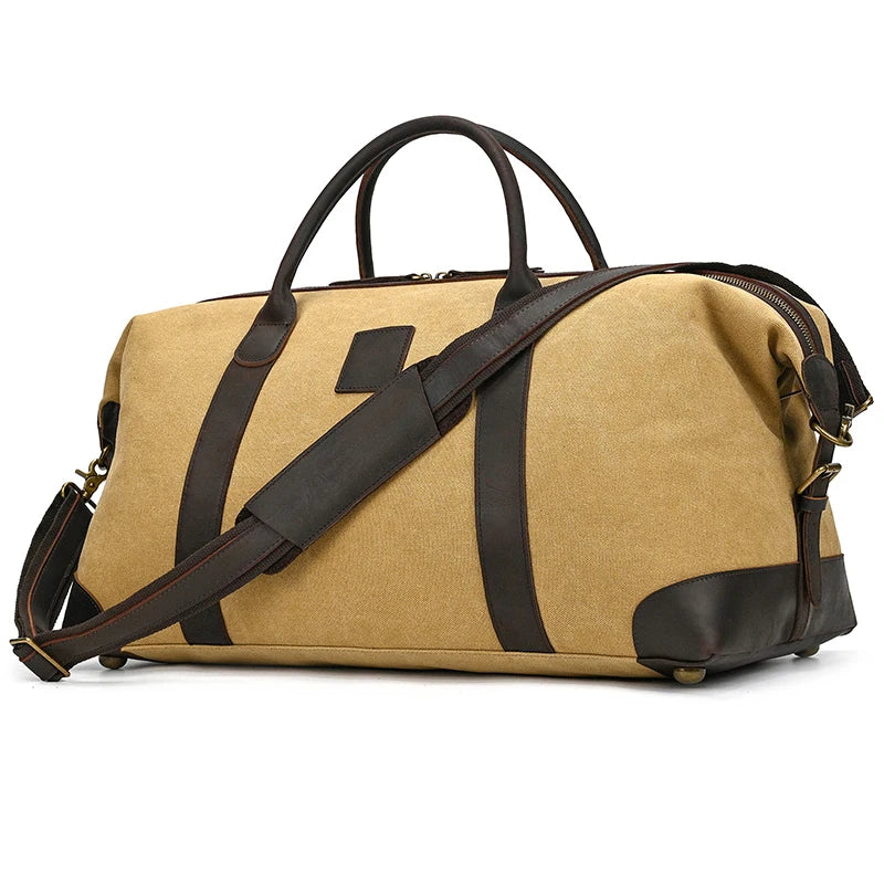 Men's Canvas Solid Pattern Zipper Large Capacity Shoulder Bag