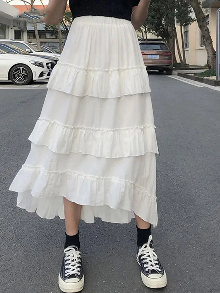 Women's Polyester Elastic Waist Pleated Pattern Casual Wear Skirt