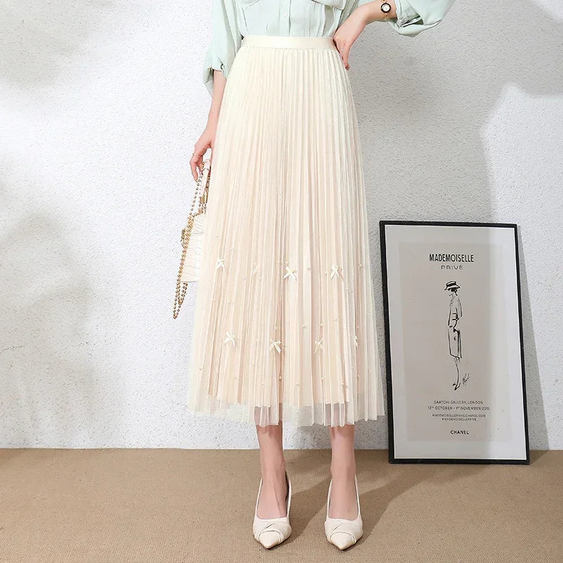 Women's Polyester High Waist Pleated Pattern Casual Wear Skirts