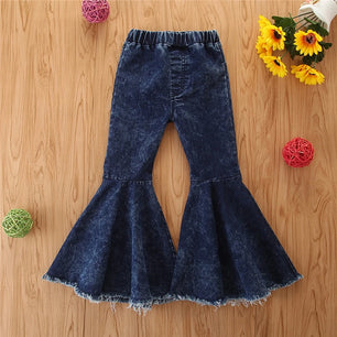 Kid's Cotton Mid Elastic Waist Closure Casual Denim Trousers