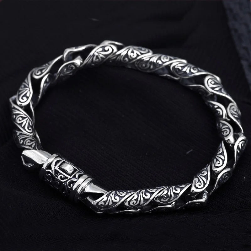 Men's 925 Sterling Silver Geometric Pattern Chain Type Bracelet