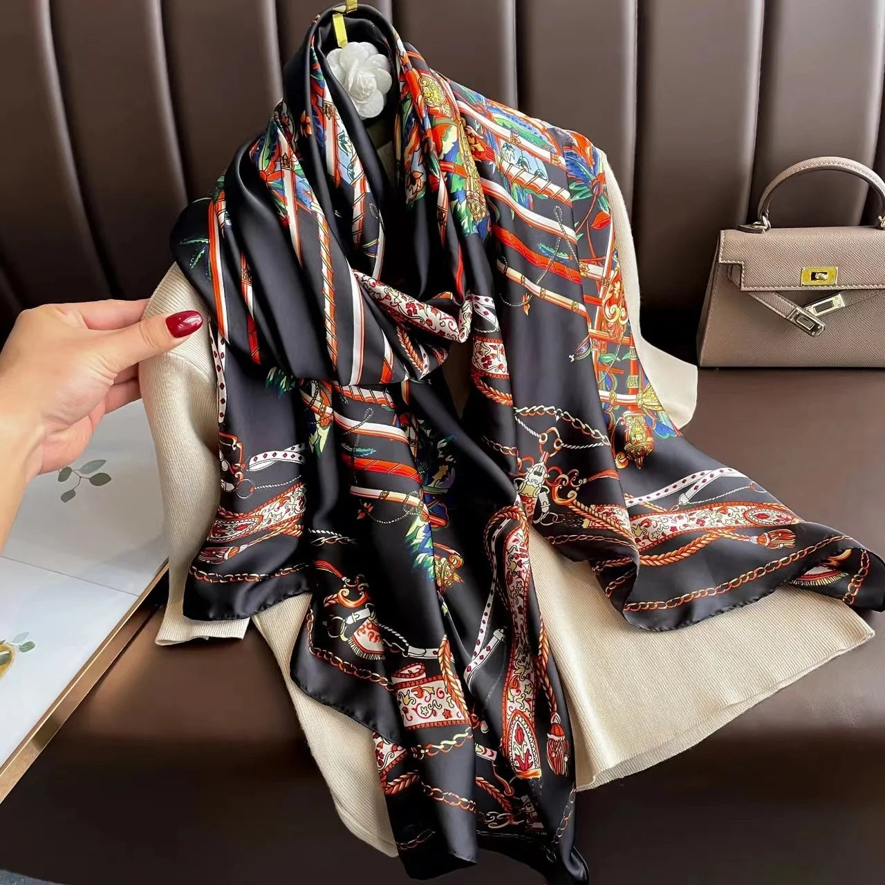 Women's Silk Neck Wrap Printed Pattern Trendy Beach Scarves