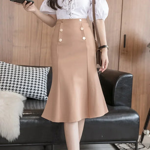 Women's Polyester Elastic High Waist Solid Pattern Casual Skirts