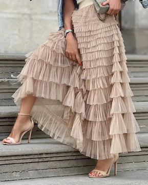 Women's Polyester High Waist Ruffle Pattern Casual Wear Skirts