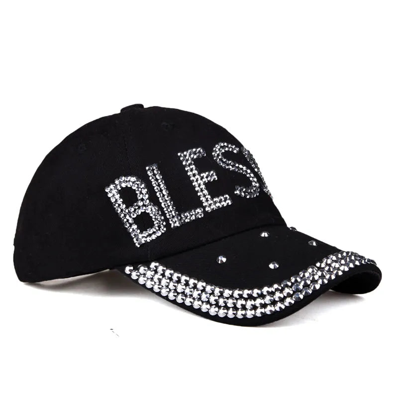 Women's Cotton Adjustable Strap Casual Wear Rhinestone Caps