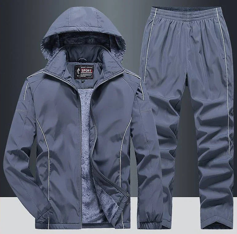 Men's Polyester Long Sleeves Solid Pattern Hooded Jacket Set