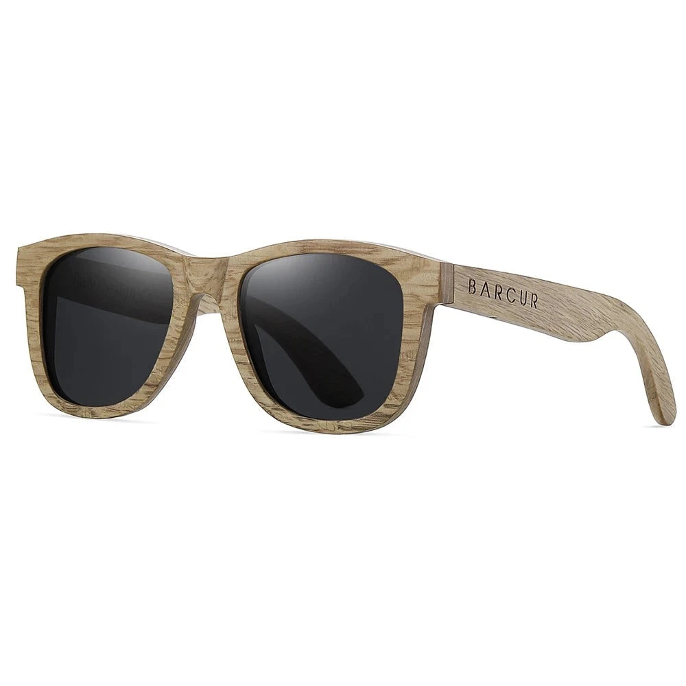 Women's Wooden Frame Polaroid Lens Square Shaped Sunglasses