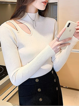 Women's Acrylic Mock-Neck Full Sleeves Solid Pattern Sweater