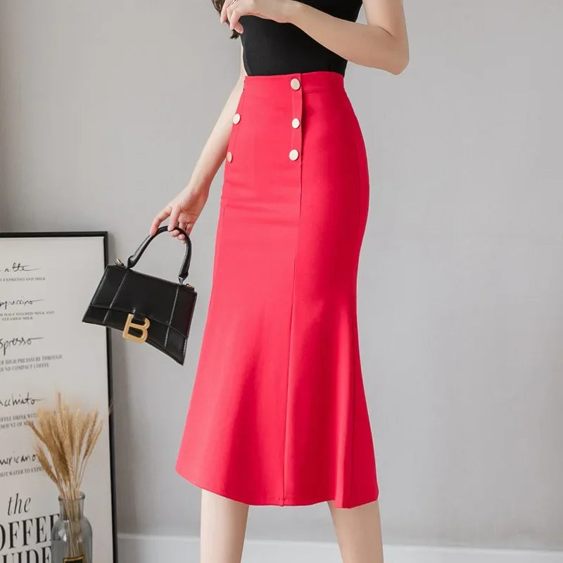 Women's Polyester Elastic High Waist Solid Pattern Casual Skirts