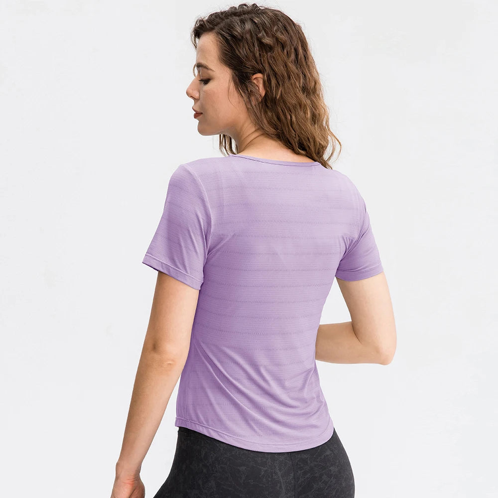 Women's Nylon Short Sleeves Quick-Dry Yoga Fitness Running Top