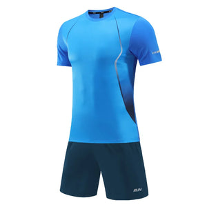 Men's Polyester O-Neck Short Sleeve Printed Breathable Sports Set