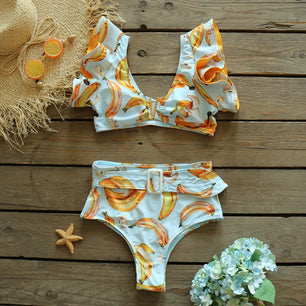 Women's Polyester High Waist Bathing Sexy Swimwear Bikini Set