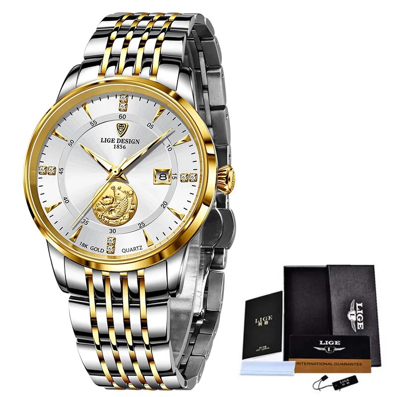 Men's Stainless Steel Round Shape Waterproof Luxury Quartz Watch