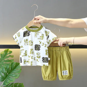 Kid's Cotton O-Neck Short Sleeves Printed Pullover Casual Clothes