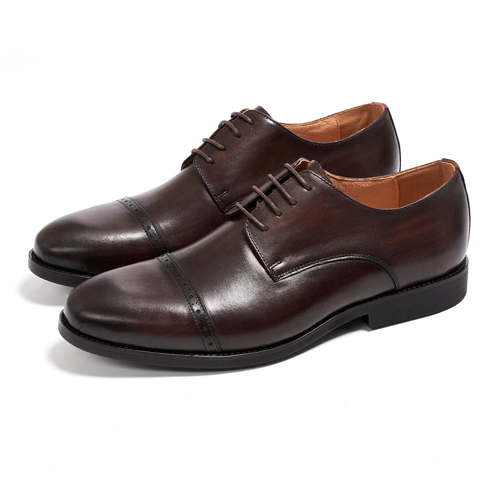 Men's Genuine Leather Pointed Toe Lace-Up Closure Formal Shoes