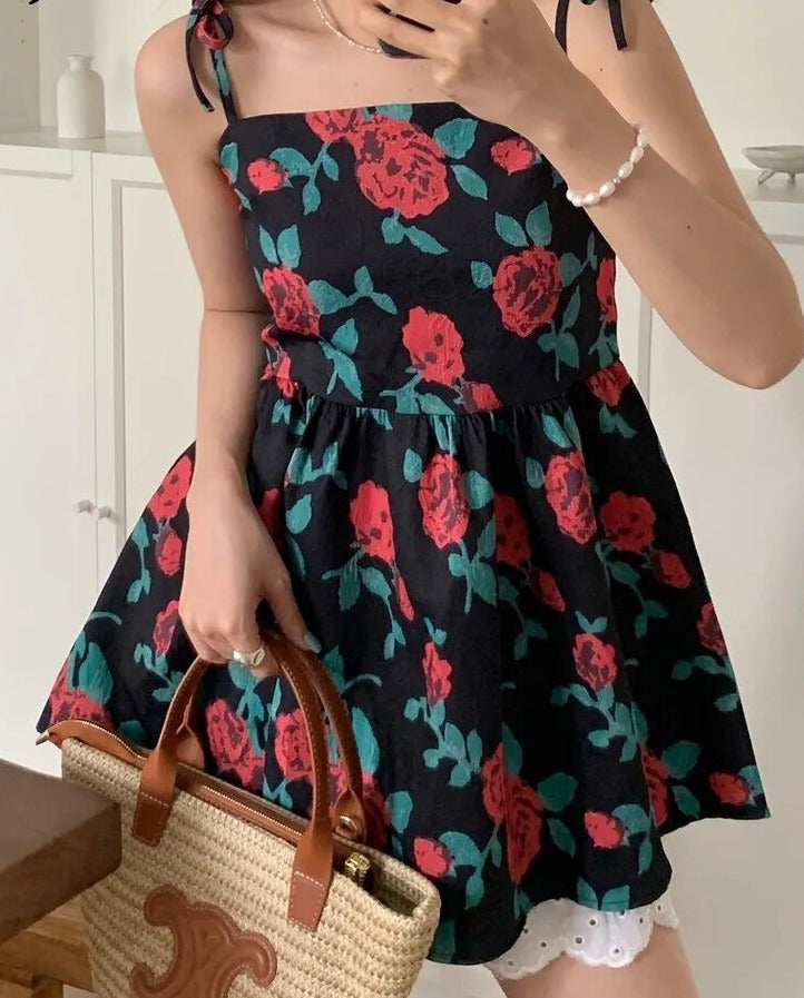 Women's Polyester Square-Neck Sleeveless Floral Pattern Dress