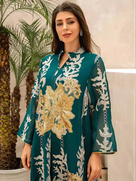 Women's Arabian Polyester Full Sleeves Embroidery Pattern Dress