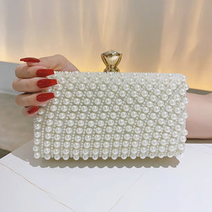 Women's Felt Hasp Closure Beaded Pattern Classic Wedding Clutch