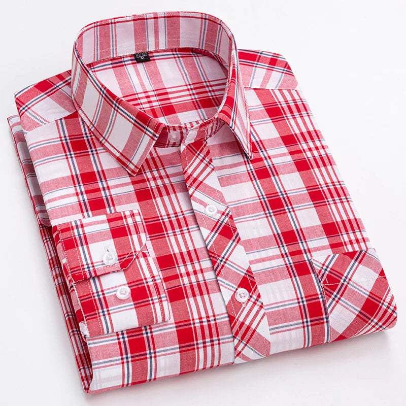 Men's 100% Cotton Single Breasted Full Sleeve Plaid Casual Shirt