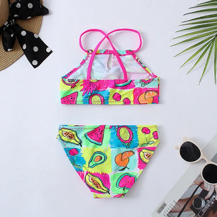 Kid's Polyester Printed Pattern Two-Piece Trendy Swimwear Suit