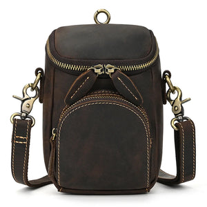 Men's Genuine Leather Zipper Closure Solid Pattern Shoulder Bag