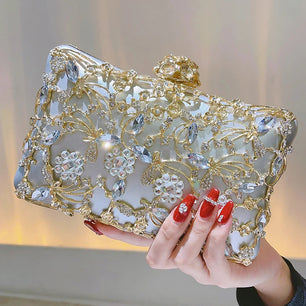 Women's Metallic Hasp Closure Rhinestone Trendy Wedding Clutch