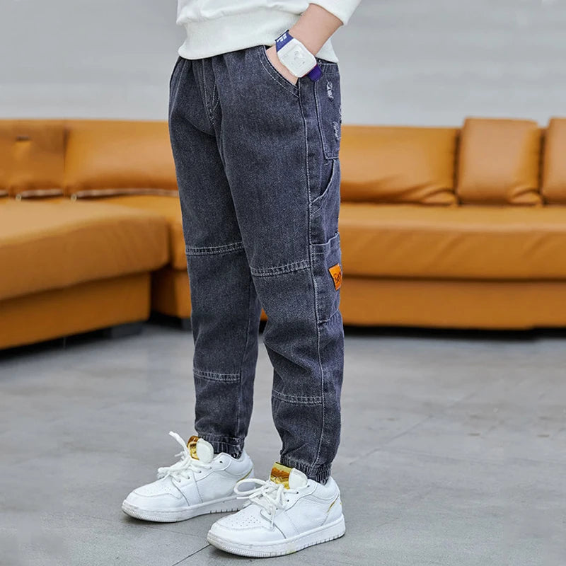 Kid's Cotton Mid Elastic Waist Closure Casual Wear Denim Pants