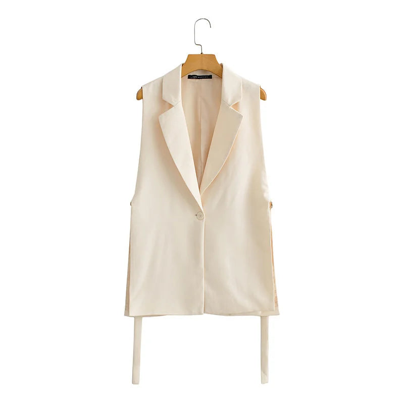 Women's Cotton Notched Sleeveless Single Breasted Casual Blazer