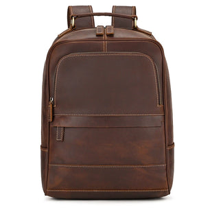 Men's Genuine Leather Zipper Closure Solid Pattern Backpack