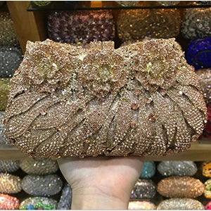 Women's Metallic Hasp Closure Rhinestone Pattern Wedding Clutch