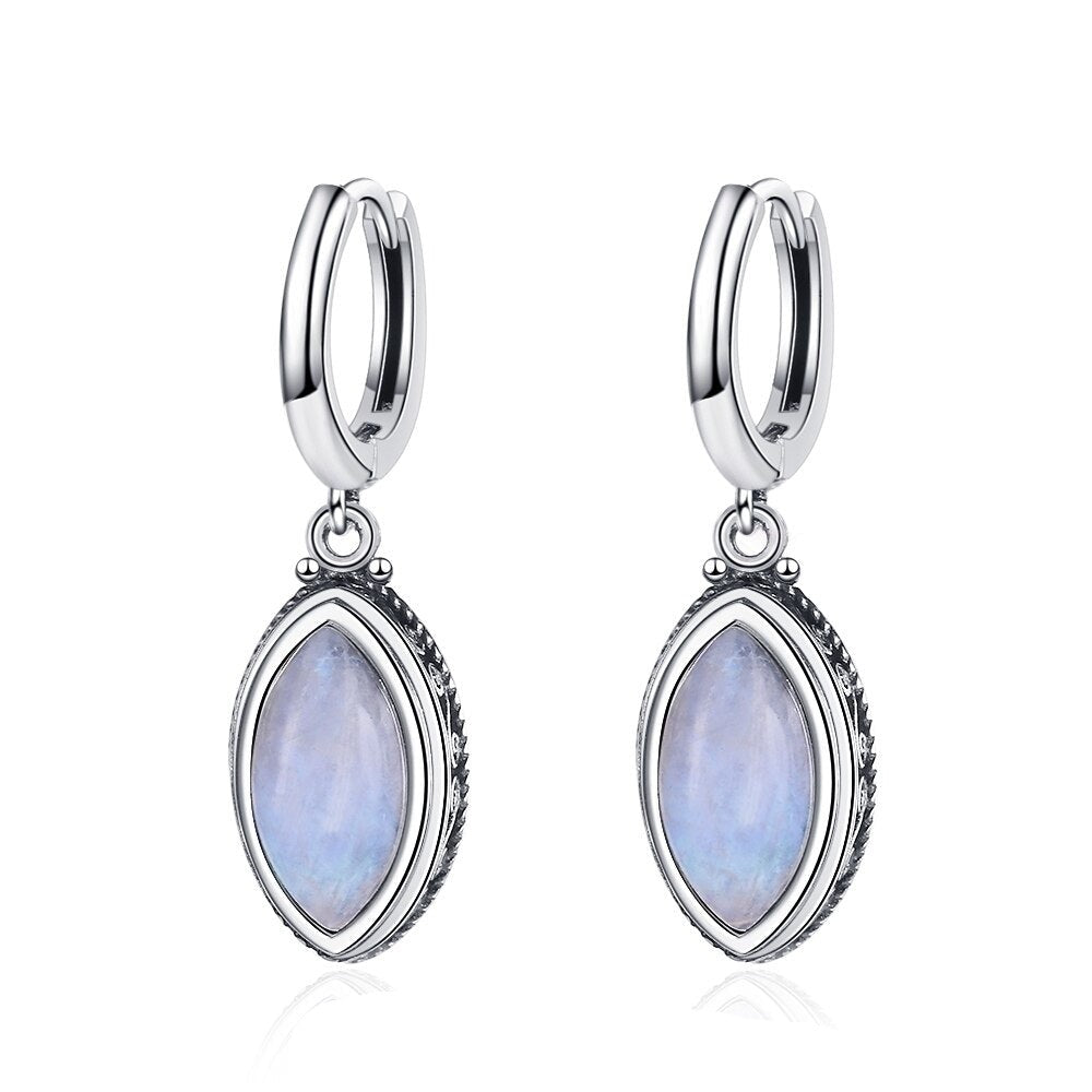 Women's 925 Sterling Silver Moonstone Wedding Hoop Earrings