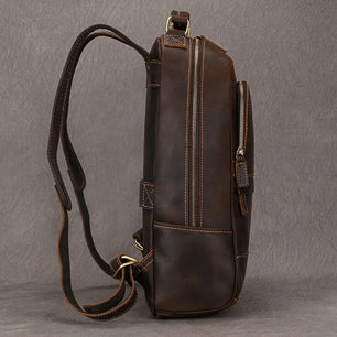 Men's Genuine Leather Zipper Closure Solid Pattern Backpack