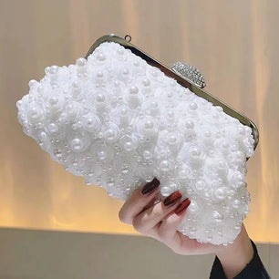 Women's Linen Hasp Closure Pearl Pattern Classic Wedding Clutch