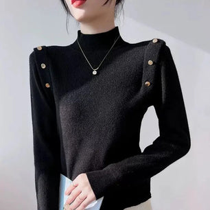 Women's Acrylic High-Neck Full Sleeves Pullover Solid Sweater