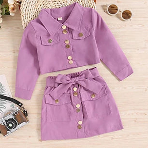 Baby Girl's Cotton Turn-Down Collar Long Sleeves Solid Dress