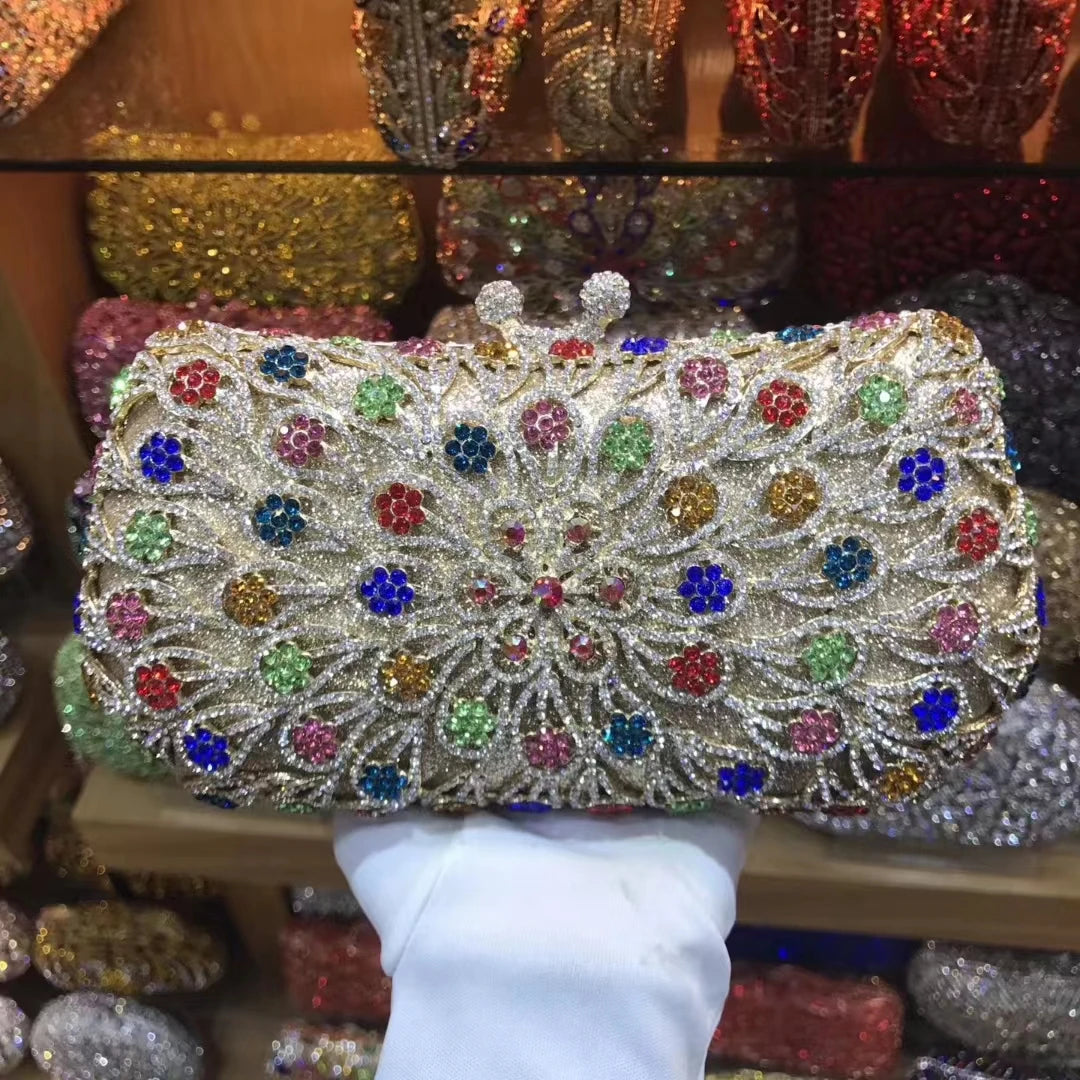 Women's Metallic Hasp Closure Rhinestone Luxury Wedding Clutch