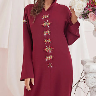 Women's Arabian Polyester Full Sleeve Beaded Pattern Casual Dress