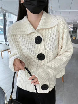 Women's Acrylic Turn-Down Collar Full Sleeves Knitted Sweater