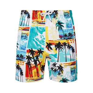 Men's Polyester Drawstring Closure Printed Pattern Swimwear Shorts