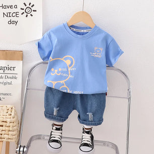 Kid's Cotton O-Neck Short Sleeves Pullover Closure Casual Clothes