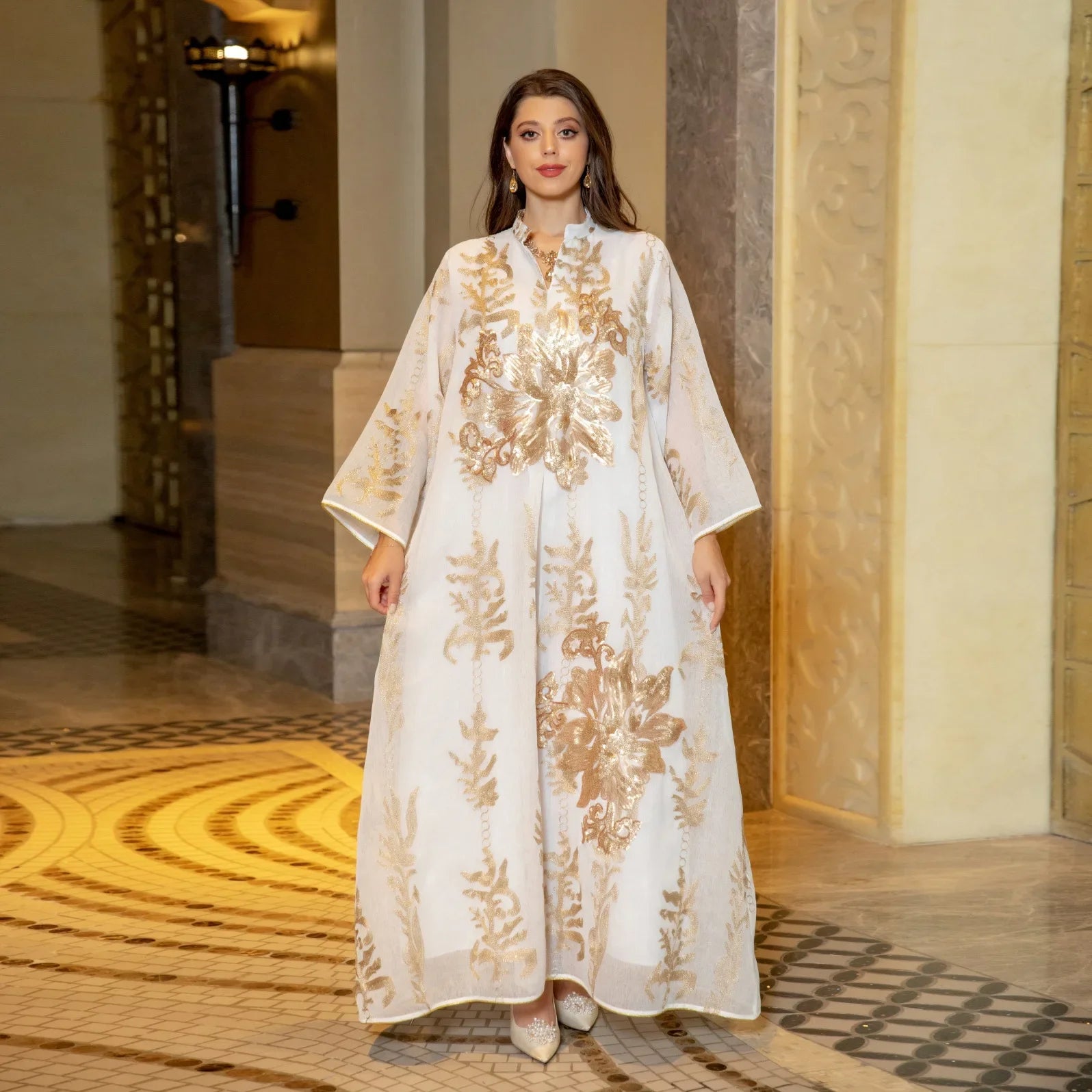 Women's Arabian Polyester Full Sleeve Sequined Pattern Casual Dress