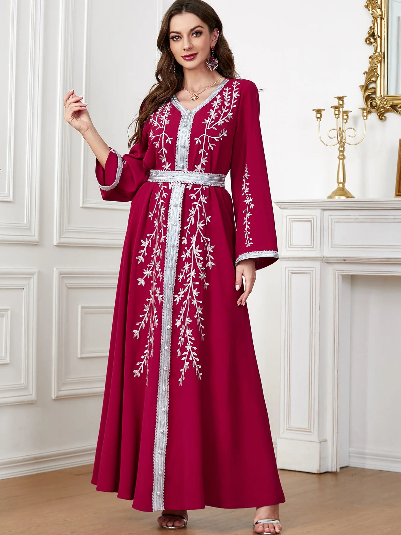 Women's Arabian Polyester Full Sleeves Embroidery Casual Dress