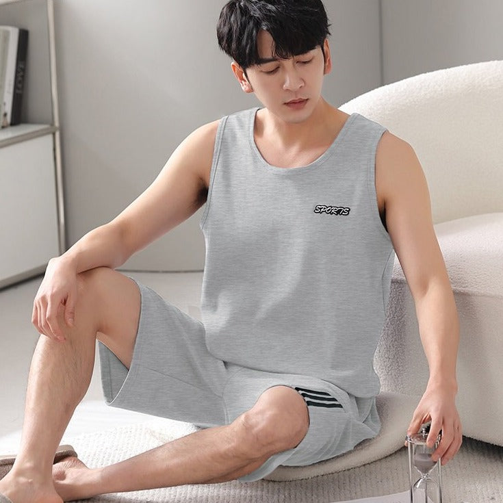 Men's Cotton Sleeveless O-Neck Nightwear Printed Pajama Set