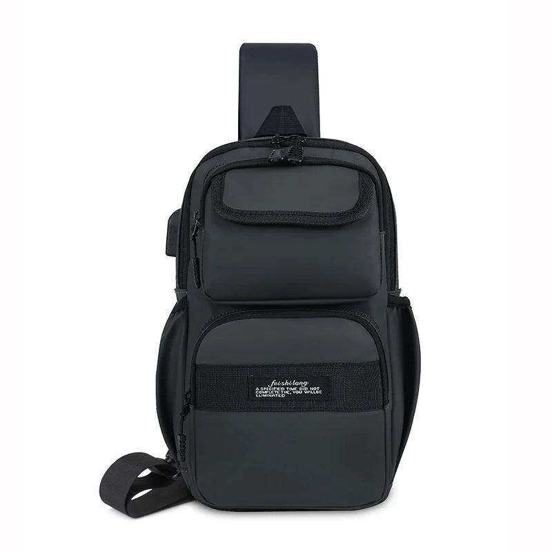 Men's Nylon Zipper Closure Slot Pocket Messenger Casual Backpack